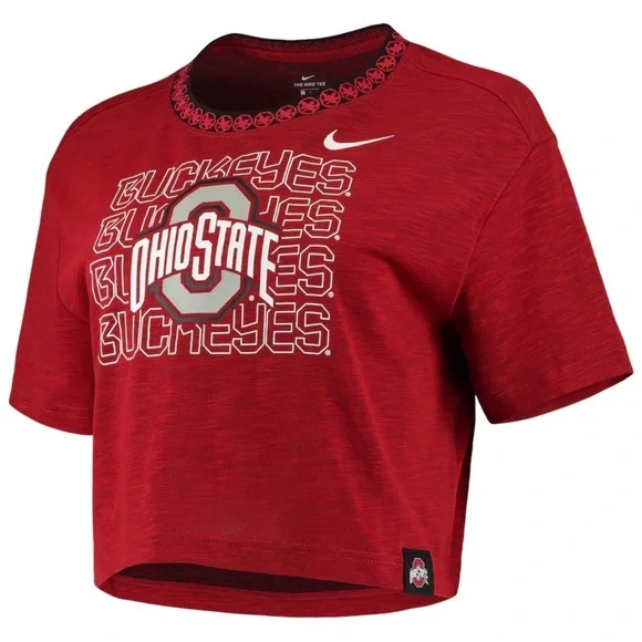 Nike Womens OSU Ohio State Buckeyes Crop Top Shirt Size XXL Red 2X Dri-Fit - Picture 1 of 10